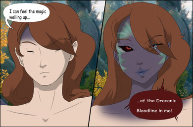 black_sclera blue_eyes brown_hair dialogue eyes_closed flower gender_transformation hair heterochromia lake magical_transformation male nature nature_background nude nude_male outside plant purple_body purple_skin red_eyes scales skin_change smile smiling_at_viewer smirk smirking_at_viewer solo species_transformation speech_bubble text transformation tfsubmissions baldur's_gate baldur's_gate_3 larian_studios fan_character tav_(baldur's_gate) drow elf human mammal comic english_text hi_res