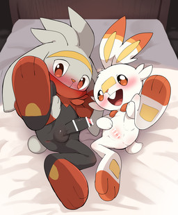 3_fingers 3_toes anthro anus balls black_body black_fur blush censored_genitalia censored_penis censored_vulva duo embarrassed erection feet female fingers foot_focus foreskin fur genitals happy humanoid_genitalia humanoid_penis inside looking_at_viewer lying male on_back orange_body orange_eyes orange_fur penis presenting red_body red_fur soles tail toes white_body white_fur young young_anthro young_female young_male manmosu_marimo nintendo pokemon generation_8_pokemon pokemon_(species) raboot scorbunny 2025 censored japanese_description brother_(lore) brother_and_sister_(lore) sibling_(lore) sister_(lore)