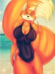 alternate_costume anthro beach big_breasts big_tail breasts camel_toe cleavage clothed clothing female genital_outline green_eyes inner_ear_fluff looking_at_viewer nipple_outline one-piece_swimsuit orange_body pussy_outline solo swimwear tail thick_thighs tuft wide_hips furrypinups_(artist) brutal_paws_of_fury foxy_roxy canid canine fox mammal 2014 3:4 hi_res tagme