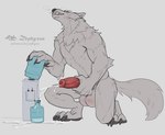 animal_genitalia animal_penis anthro balls big_balls big_penis biped bodily_fluids canine_genitalia canine_penis claws crouching cum cum_in_container cumshot digitigrade ejaculation erection eyes_closed fangs finger_claws genital_fluids genitals male male_anthro masturbation nude_anthro nude_male pawpads paws penile penile_masturbation penis presenting presenting_penis red_penis simple_background smile solo teeth toe_claws water_cooler white_background zephyxus mythology canid canine mammal mythological_canine mythological_creature werecanid werecanine werecreature werewolf 2025 digital_media_(artwork)