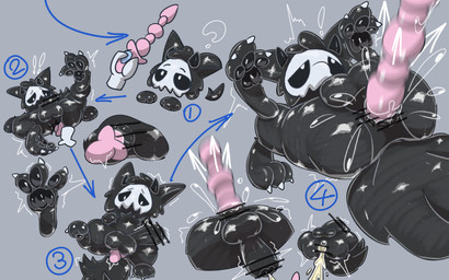 3_fingers ambiguous_gender anal anal_orgasm anal_penetration anthro balls biped black_balls black_body black_butt black_fur black_pawpads black_penis black_sclera bodily_fluids bone bone_mask butt censor_bar censored_anus censored_genitalia censored_penis cum cum_from_ass cum_in_ass cum_inside cum_while_penetrated dildo dildo_in_ass dildo_insertion directional_arrow duo ejaculation erection exclamation_point eye_roll fingers flexible fluffy fluffy_tail fur genital_fluids genitals glistening glistening_balls glistening_body glistening_butt glistening_fur glistening_genitalia glistening_penis grey_background hands-free humanoid_genitalia humanoid_penis ineffective_censorship legs_behind_head legs_up looking_pleasured lying male male/ambiguous male_anthro mask nude_anthro nude_male object_in_ass on_back orgasm pawpads paws penetration penis pupils question_mark sex sex_toy sex_toy_in_ass sex_toy_insertion simple_background skull skull_mask snout solo_focus tail toying_partner white_pupils iyy changed_(video_game) puro_(changed) canid canine latex_creature mammal 16:10 2026 censored comic digital_drawing_(artwork) digital_media_(artwork) english_description hi_res widescreen