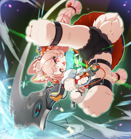 3_toes 5_fingers action_pose anthro barefoot big_ears biped black_clothing black_panties black_thighband black_underwear blue_clothing braided_hair buckteeth claws clothed clothed_anthro clothed_female clothing ear_piercing ear_ring elemental_manipulation eyebrow_through_hair eyebrows eyelashes feet female female_anthro finger_claws fingers fluffy fluffy_tail frilly frilly_clothing frilly_panties frilly_underwear fur glistening glistening_eyes glowing hair holding_melee_weapon holding_object holding_sword holding_weapon ice_manipulation inner_ear_fluff legband looking_at_viewer melee_weapon multicolored_clothing multicolored_eyes open_mouth open_smile orange_clothing orange_eyes panties panty_shot piercing pink_body pink_eyebrows pink_eyes pink_fur pink_hair pink_inner_ear_fluff pink_nose pink_tail pose red_eyes ring_piercing small_nose smile smiling_at_viewer solo sword tail teeth thighband toes translucent translucent_hair tuft underwear upskirt weapon white_clothing young young_anthro young_female notama mihoyo zenless_zone_zero zhao_(zenless_zone_zero) lagomorph leporid mammal rabbit thiren 2026 digital_media_(artwork) hi_res adult_(lore)