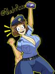 anthro belt big_breasts bottomwear breasts cleavage clothed clothing denim denim_bottomwear denim_clothing female holding_object huge_breasts jeans looking_at_viewer mature_anthro mature_female open_mouth pants police police_cap police_uniform raised_arm simple_background smile solo thick_thighs transparent_background uniform cyynapse bepis june_(jinu) canid canine canis domestic_dog mammal shiba_inu spitz 3:4 absurd_res alpha_channel hi_res portrait three-quarter_portrait