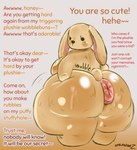 ambiguous_gender anthro anus big_anus big_butt butt caption corruption huge_anus huge_butt huge_thighs looking_at_viewer plushie plushophilia puffy_anus solo text thick_thighs zeraniumz lagomorph leporid mammal rabbit digital_drawing_(artwork) digital_media_(artwork) shaded simple_shading