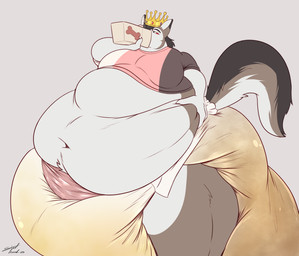 anthro belly belly_overhang big_diaper bodily_fluids crown diaper feces genital_fluids headgear male moobs obese overweight pooping sagging_diaper soiled_diaper soiling soiling_diaper solo treat unclean_diaper urine used_diaper using_diaper weight_gain wet_diaper steelshark mythology canid canine mammal mythological_canine mythological_creature werecanid werecanine werecreature werewolf absurd_res hi_res