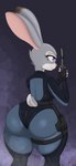 absurd_res anthro big_butt butt clothed clothing curvy_figure disney female gun hi_res holding_gun holding_object holding_ranged_weapon holding_weapon huge_butt judy_hopps lagomorph leporid mammal rabbit ranged_weapon solo standing thick_thighs weapon wide_hips wolfmask zootopia