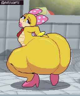 anthro big_butt bottom_heavy breasts bubble_butt butt clothing digging_into_butt female footwear high_heels huge_butt huge_thighs hyper hyper_butt presenting presenting_hindquarters shaking_butt shoes small_breasts solo thick_thighs twerking yellow_body yellow_skin nitsuarts mario_bros nintendo koopaling wendy_o._koopa dragon_koopa koopa scalie 2026 animated digital_media_(artwork) loop pixel_(artwork)