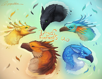 alternate_species ambiguous_gender beak black_body black_feathers blue_background blue_body blue_eyes blue_feathers brown_background brown_body brown_eyes brown_feathers cheek_tuft facial_tuft feathers feral gradient_background green_background green_body green_eyes green_feathers group inner_ear_fluff open_mouth orange_body orange_feathers simple_background smile tuft yellow_body yellow_feathers ququshkas mythology wings_of_fire clay_(wof) glory_(wof) starflight_(wof) sunny_(wof) tsunami_(wof) avian gryphon mythological_avian mythological_creature 2025 hi_res shaded signature
