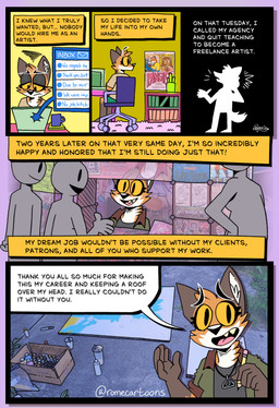 anthro clothed clothing gynomorph intersex pencil_(object) solo text yellow_sclera romecartoons canid canine fox mammal absurd_res comic english_text hi_res trans_(lore) trans_woman_(lore)