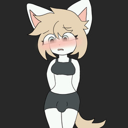 anthro big_bulge big_penis blush bodily_fluids bulge clothing cum ejaculation genital_fluids genitals gynomorph intersex looking_pleasured masturbation orgasm penis pink_penis solo undressing solark1tty 2d_animation absurd_res animated hi_res
