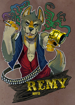 anthro blue_body blue_clothing blue_eyes blue_fur blue_topwear cigarette clothed clothing front_view fur glistening glistening_eyes gun holding_cigarette holding_gun holding_object holding_ranged_weapon holding_weapon looking_at_viewer male male_anthro markings open_clothing open_mouth open_topwear ranged_weapon red_clothing red_topwear solo topwear weapon whiskers white_body white_fur yellow_markings chumbasket remingtonjwolf canid canine mammal 2013 dated half-length_portrait hi_res portrait
