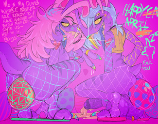 balls big_balls big_butt big_penis bodily_fluids butt clothing cum cum_drip dripping duo easter_egg egg fake_ears fake_rabbit_ears female fishnet_clothing flip_flops footwear genital_fluids genital_piercing genitals gesture hand_gesture holidays lipstick makeup male male/female multiple_piercings oviposition penis piercing sandals scrotum_flap scrotum_piercing shirt shoes tail tank_top tattoo topwear v_sign doomlard easter jacki_(doomlard) lenny_(doomlard) hi_res brother_(lore) brother_and_sister_(lore) incest_(lore) sibling_(lore) sister_(lore)