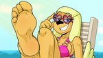 16:9 5_toes anthro bikini bikini_top blush body_blush brandy_and_mr._whiskers brandy_harrington breasts canid canine canis cleavage clothed clothing disney domestic_dog feet female foot_blush foot_fetish foot_focus heart_sunglasses heart_symbol hi_res humanoid_feet looking_at_viewer mammal nasiri_(artist) plantigrade smile solo swimwear toes widescreen