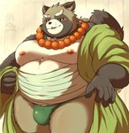 anthro asian_clothing belly big_belly blush clothing east_asian_clothing fundoshi green_clothing green_fundoshi green_underwear humanoid_hands japanese_clothing kemono male moobs nipples overweight overweight_male scar solo underwear yamatoji201 lifewonders tokyo_afterschool_summoners gyobu_(tas) canid canine mammal raccoon_dog tanuki 2024 hi_res