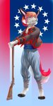 american_civil_war anthro clothed clothing confederate_flag confederate_states_of_america detailed_background eyebrows female flag flag_background fluffy fluffy_tail freckles fully_clothed fur grey_body grey_fur gun hair looking_up military military_clothing military_jacket military_pants military_uniform orange_hair pink_nose pose ranged_weapon rifle solo tail undercover uniform weapon yellow_eyes thepimpartist zouave canid canine fox mammal 1:2 2019 hi_res traditional_media_(artwork)