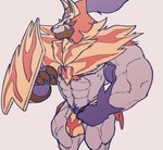 abs anthro anthrofied armor bulge claws fur male muscular muscular_anthro muscular_male pokemorph pubes shield simple_background solo ripped-saurian nintendo pokemon crowned_shield_zamazenta generation_8_pokemon legendary_pokemon pokemon_(species) zamazenta