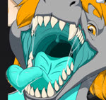 anthro blonde_hair bodily_fluids fangs grey_body hair mouth_shot open_mouth saliva saliva_on_tongue saliva_string solo teeth teeth_showing throat tongue tongue_out uvula yellow_eyes judasyfox european_mythology mythology dragon mythological_creature mythological_scalie scalie western_dragon animated no_sound short_playtime webm