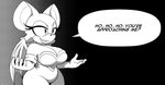 anthro armwear big_breasts breasts cleavage clothed clothing dialogue elbow_gloves female gloves handwear jojo_quote solo text wings omegasunburst jojo's_bizarre_adventure sega sonic_the_hedgehog_(series) rouge_the_bat bat mammal english_text monochrome