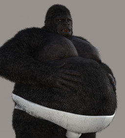 anthro asian_clothing belly big_belly black_body black_fur bloated bulge clothing east_asian_clothing fur hand_on_belly japanese_clothing jockstrap male mawashi musclegut muscular muscular_male nipples overweight overweight_male solo sumo sumo_wrestler underwear gulpdraggle ape gorilla haplorhine mammal primate 3d_(artwork) digital_media_(artwork) hi_res