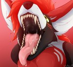 anthro anthro_pred black_internal bodily_fluids breasts drooling fangs female female_pred fur gaping_mouth green_eyes hair imminent_oral_vore imminent_vore inviting long_tongue mouth_shot multicolored_body multicolored_ears multicolored_fur open_mouth pink_tongue presenting_mouth red_body red_fur red_hair saliva saliva_on_tongue saliva_string solo teeth tongue tongue_out uvula vore woofslorp mythology cinder_(marley_n_friends) canid canine dragon hybrid mammal mythological_creature mythological_scalie scalie hi_res