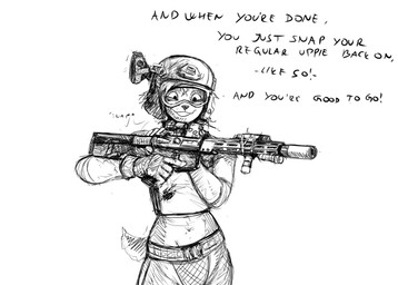 anthro bulletproof_vest dialogue eyewear female goggles gun holding_gun holding_object holding_ranged_weapon holding_rifle holding_weapon military_helmet ranged_weapon rifle text weapon hladilnik samantha_thott canid canine canis domestic_dog mammal 2025 comic english_text hi_res monochrome sketch