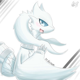 ambiguous_gender blue_eyes blush claws fur looking_at_viewer open_mouth simple_background solo tongue white_body white_fur wings aokabike mythology nintendo pokemon dragon generation_5_pokemon legendary_pokemon mythological_creature mythological_scalie pokemon_(species) reshiram scalie 1:1 digital_media_(artwork) hi_res source_request