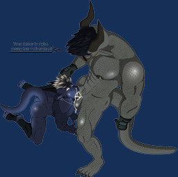 accessory age_difference anthro blue_body bottomless butt clothed clothing duo eyewear forced forced_oral gloves hair hair_grab handwear jewelry male male/male muscular necklace nude oral oral_penetration penetration questionable_consent ring sex size_difference standing standing_sex sunglasses text topwear touching_hair translucent translucent_clothing isaaac_owo mythology isaac_wolk dragon mythological_creature mythological_scalie scalie alpha_channel english_text hi_res