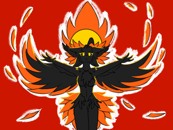 4_ears anthro black_body black_feathers black_fur chest_tuft feathered_wings feathers female fur looking_at_viewer multi_ear orange_body orange_feathers simple_background solo spread_wings tuft winged_arms wings yellow_eyes isi_avalibot isi_de_sa_(isi_avalibot) avali avian 4:3 hi_res