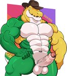 abs anthro balls barazoku biceps big_muscles big_penis candy clothing cowboy_hat dessert erection food foreskin genitals green_body gummy_(food) hat hat_only headgear headgear_only headwear headwear_only humanoid_genitalia humanoid_penis looking_at_viewer male mostly_nude muscular muscular_anthro muscular_male pecs penis simple_background solo tail darknaigart glitch_productions the_amazing_digital_circus gummigoo_(tadc) alligator alligatorid crocodilian food_creature gummy_creature living_candy reptile scalie absurd_res digital_media_(artwork) hi_res