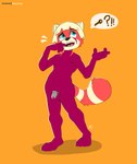 anthro balls belly blue_eyes cage caged chastity_cage chastity_cage_only chastity_device chastity_device_only dialogue flaccid genitals key male navel nude open_mouth penis red_body solo speech_bubble tail wearing_chastity_cage wearing_chastity_device wondering katxfish ailurid mammal red_panda absurd_res hi_res