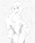 anthro bare_shoulders blush clothing eyelashes female fur gloves handwear kemono legwear musical_note musical_symbol smile solo standing symbol wool_(fur) waero droopy_(series) metro-goldwyn-mayer sheep_wrecked leggy_lamb bovid caprine domestic_sheep mammal sheep 4:5 monochrome