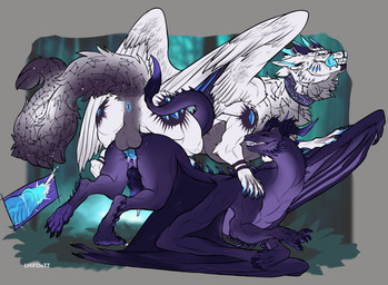 anal anal_penetration anus balls blue_anus blue_knot blue_penis blue_tongue bodily_fluids butt claws cum cum_in_ass cum_inside duo erection feathered_wings feathers feral feral_on_feral fur genital_fluids genitals grass horn knot male male/male membrane_(anatomy) membranous_wings penetration penis perineum plant purple_claws purple_horn purple_knot purple_penis teeth tongue white_body white_fur wings lerkodtt mythology dragon furred_dragon furred_scalie mythological_creature mythological_scalie scalie hi_res