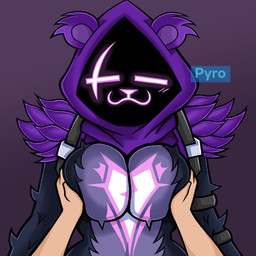 anthro armor big_breasts blush blush_lines breast_grab breasts clothing duo female hand_on_breast hood male purple_eyes relaxing smile smug party_hat_pyro epic_games fortnite raven_team_leader bear mammal 1:1 hi_res