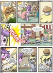 apple bonbon_(mlp) clothing comic cutie_mark derpy_hooves_(mlp) dialogue dress earth_pony english_text equid equine feathered_wings feathers female female/female feral food friendship_is_magic fruit grey_body grey_feathers group hasbro horn horse john_joseco lyra_heartstrings_(mlp) mammal muffin my_little_pony mythological_creature mythological_equine mythology pegasus pink_pearl_(mlp) plant pony quadruped tail text unicorn wings