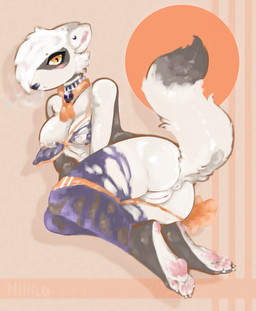 4_toes anthro anus biped black_collar black_nose breasts butt cigarette collar ear_piercing feet female fur genitals hair nipples orange_eyes pawpads piercing pink_pawpads simple_background smoke smoking solo tail tail_anus toes vulva white_body white_fur white_hair nihilochannel strom_(nihilochannel) domestic_ferret mammal mustelid musteline true_musteline weasel 2018 hi_res
