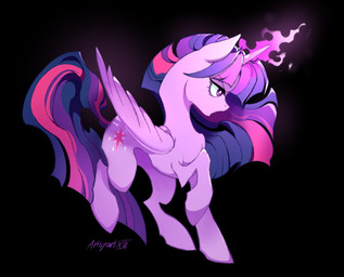 angry female feral glowing glowing_horn hair hooves horn long_hair magic open_mouth raised_hoof simple_background solo wings sullivanseyes friendship_is_magic hasbro my_little_pony mythology twilight_sparkle_(mlp) equid equine mammal mythological_creature mythological_equine winged_unicorn hi_res