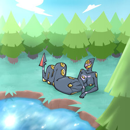 anthro anthrofied apode big_breasts breasts cloud eyelashes fangs female forest front_view grass grey_body grey_scales lake legless looking_at_viewer lying naturally_censored on_side plant pokemorph red_sclera scales serpentine sky solo teeth tree white_eyes wide_hips gallo_wazavi nintendo pokemon draconcopode generation_3_pokemon naga pokemon_(species) pokemon_naga seviper 1:1 hi_res
