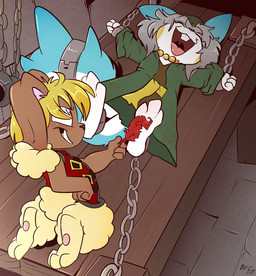 anthro bdsm big_tail biped black_nose blonde_hair bondage bound brown_body buckteeth clothed clothing duo ear_tuft eyes_closed feet female floppy_ears green_clothing green_robe grey_body grey_hair hair holding_feather kneeling laugh lying male multicolored_body on_back open_mouth pawpads robe rosy_cheeks short_hair spiked_tail spikes spikes_(anatomy) tail tail_bondage tail_tied teeth tickle_fetish tickle_torture tickling tickling_feet tongue topwear tuft two_tone_body vest white_body fuf nintendo pokemon buneary generation_4_pokemon pachirisu pokemon_(species) 2019 hi_res