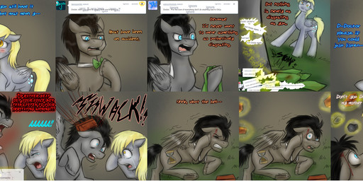 abuse alternate_species angry black_hair blonde_hair blood blue_eyes bodily_fluids bow_(feature) bow_tie brick brown_body brown_feathers commentary crying cutie_mark discorded feathered_wings feathers female feral glowing grass grey_body grey_feathers grimdark group hair horn insult levitation magic male mean open_mouth plant quadruped rescue revenge rock tail tears text upset wings wounded yelling yellow_eyes balddumborat friendship_is_magic hasbro my_little_pony mythology tumblr derpy_hooves_(mlp) dinky_hooves_(mlp) doctor_whooves_(mlp) equid equine mammal mythological_creature mythological_equine pegasus unicorn absurd_res english_text hi_res