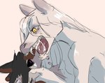 4_ears ambiguous/ambiguous ambiguous_gender anthro big_fangs big_teeth black_body black_feathers black_fur blank_expression blank_stare bodily_fluids dripping duo facial_tuft fangs feathers fingers fur hair holding_character holding_head imminent_bite imminent_gore imminent_pain larger_ambiguous long_hair looking_at_another monotone_body monotone_fur multi_ear nude open_mouth purple_eyes saliva saliva_drip saliva_on_tongue saliva_string side_view simple_background size_difference smaller_ambiguous teeth tongue tuft white_background white_body white_feathers white_fur white_hair yellow_eyes sudavka fyr_(fenrir784) avali avian bird equid equine horse hybrid mammal 2025 colored_sketch digital_media_(artwork) sketch