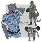 anthro belt blue_eyes blue_uniform bra clothing dark_body dark_fur exercise female footwear fur military muscular muscular_anthro muscular_female shoes solo tail underwear endjfcar hellena_(endjfcar) hi_res