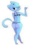 anthro blue_body blue_fur blush bra butt clothing female fur gesture hand_gesture looking_back mature_anthro mature_female one_eye_closed panties pointing solo underwear wink flutteringpie cartoon_network the_amazing_world_of_gumball nicole_watterson domestic_cat felid feline felis mammal 3:4 hi_res