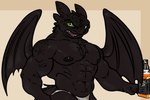 alcohol angry anthro beverage male muscular muscular_male pecs solo whiskey arimi_akemi dreamworks european_mythology how_to_train_your_dragon mythology toothless dragon fury_(httyd) humanoid mythological_creature mythological_scalie night_fury scalie western_dragon