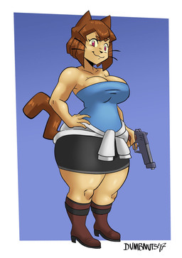 anthro big_breasts bottomwear breasts brown_hair cat_smile clothing clothing_around_waist female fur gun hair handgun muscular pink_eyes pistol ranged_weapon shirt_around_waist simple_background skirt smile solo tail tan_body tan_fur thick_thighs weapon whiskers dumbnuts47 capcom gameoverse glitch_productions resident_evil jill_valentine kit_bodega domestic_cat felid feline felis mammal hi_res