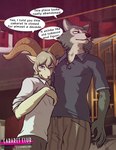 anthro big_horn biped blonde_hair blue_eyes claws dialogue duo finger_claws fur grey_body grey_fur hair horn inside male male_anthro multicolored_body multicolored_fur speech_bubble text two_tone_body two_tone_fur white_body white_fur lizardlars beastars legoshi_(beastars) pina_(beastars) bovid canid canine canis caprine mammal sheep wolf 2024 digital_media_(artwork) english_text hi_res