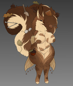 acorn anthro ball_of_yarn barefoot big_breasts big_tail book bottomless breasts brown_body brown_ear_tips brown_eyes brown_fur brown_nipples clothed clothing curvy_figure cutlery dipstick_ears ear_markings eyebrows eyelashes eyewear feet female fluffy fluffy_tail food fruit fur fur_markings genitals glasses inner_ear_fluff inverted_nipples jacket jacket_only kitchen_utensils knitting_needle leaf_(marking) leaves_on_body long_ears long_neck markings multicolored_body multicolored_ears multicolored_fur navel neck_tuft nipples nude nude_anthro nude_female nut_(fruit) plant sash smile solo spoon standing tail thick_thighs tools topwear topwear_only tuft two_tone_body two_tone_fur vulva white_body white_fur yarn khemmmis fan_character mammal rodent sciurid tree_squirrel absurd_res hi_res story story_in_description