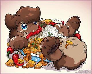 ambiguous_gender anthro blue_eyes brown_body brown_fur chibi food fruit fur lying nude on_back pepper_(fruit) plant rice solo o-kemono mammal 2021 digital_drawing_(artwork) digital_media_(artwork)