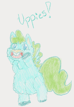 ambiguous_feral ambiguous_gender baby_talk big_tail blue_body blue_eyes blue_fur blue_hooves dialogue feral fur green_hair green_tail hair hooves on_hind_legs open_mouth simple_background smile solo tail teeth text white_background wings young young_ambiguous young_feral lemoncurds fluffy_pony mythology equid equine fluffy_pony_(species) mammal mythological_creature mythological_equine pegasus 2021 digital_media_(artwork) english_text hi_res