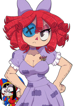 4_fingers accessory angry black_eyes blood blue_clothing blue_gloves blue_handwear bob_cut bodily_fluids bow_ribbon breasts button_(fastener) button_eyes choker cleavage clothed clothing doll dress duo eyelashes female fingers fool's_hat glistening glistening_body glistening_breasts glistening_skin gloves hair hair_accessory hair_bow hair_ribbon handwear hat headgear headwear jester jewelry light-skinned_female light_body light_skin looking_at_viewer medium_breasts medium_hair mitten_hands necklace not_furry patch_(fabric) puffy_sleeves purple_choker purple_clothing purple_dress purple_jewelry purple_necklace rag_doll_(toy) red_clothing red_gloves red_hair red_handwear ribbons seam_(sewing) short_sleeves simple_background stitch_(sewing) text white_background sebasdono glitch_productions the_amazing_digital_circus pomni_(tadc) ragatha_(tadc) animate_inanimate human humanoid living_doll mammal 2026 absurd_res artist_name digital_drawing_(artwork) digital_media_(artwork) hi_res watermark