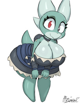 anthro bent_over big_breasts big_butt black_clothing black_dress black_eyes blind_eye blue_clothing blue_dress breasts butt cleavage clothed clothed_anthro clothed_female clothing dress female female_anthro huge_breasts huge_butt huge_hips huge_thighs looking_at_viewer non-mammal_breasts red_eyes shortstack shortstack_female simple_background smile solo standing teal_body teal_scales thick_thighs white_background wide_hips miso_souperstar lokla_(miso_souperstar) kobold scalie 2025 absurd_res digital_media_(artwork) hi_res